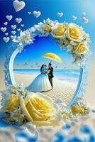 Bild von ein Braut und Bräutigam auf das Strand. generativ ai. foto