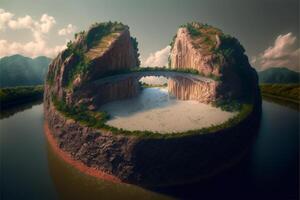 ein Insel mit ein Brücke im das Mitte von Es. generativ ai. foto