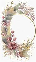 Aquarell Blumen- Illustration einstellen - - Blumensträuße, rahmen, Grenze. Blumen, Rose, Pfingstrose, Blatt Geäst Sammlung. Hochzeit lädt ein, Tapeten, Mode. Eukalyptus Olive Blätter Kamille, generieren ai foto