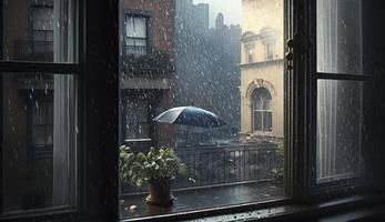 regnerisch Tag gesehen von ein Fenster, generieren ai foto