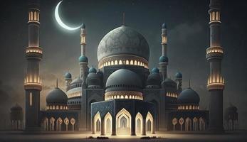 Illustration von tolle die Architektur Design von Muslim Moschee Ramadan karem, islamisch die Architektur Hintergrund Ramadan karem, islamisch Moschee, Ramdan, Ramzan, eid, Kultur, Arabisch, generieren ai foto