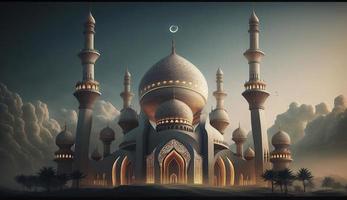 Illustration von tolle die Architektur Design von Muslim Moschee Ramadan karem, islamisch die Architektur Hintergrund Ramadan karem, islamisch Moschee, Ramdan, Ramzan, eid, Kultur, Arabisch, generieren ai foto