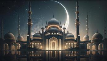 Illustration von tolle die Architektur Design von Muslim Moschee Ramadan karem, islamisch die Architektur Hintergrund Ramadan karem, islamisch Moschee, Ramdan, Ramzan, eid, Kultur, Arabisch, generieren ai foto