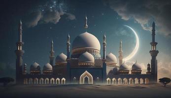 Illustration von tolle die Architektur Design von Muslim Moschee Ramadan karem, islamisch die Architektur Hintergrund Ramadan karem, islamisch Moschee, Ramdan, Ramzan, eid, Kultur, Arabisch, generieren ai foto