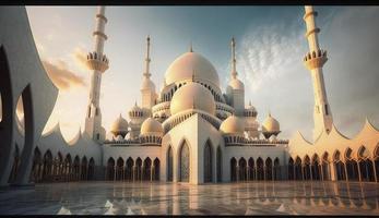 Illustration von tolle die Architektur Design von Muslim Moschee Ramadan karem, islamisch die Architektur Hintergrund Ramadan karem, islamisch Moschee, Ramdan, Ramzan, eid, Kultur, Arabisch, generieren ai foto