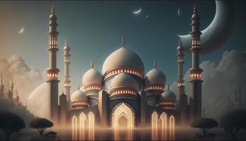 Illustration von tolle die Architektur Design von Muslim Moschee Ramadan karem, islamisch die Architektur Hintergrund Ramadan karem, islamisch Moschee, Ramdan, Ramzan, eid, Kultur, Arabisch, generieren ai foto