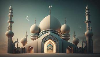 Illustration von tolle die Architektur Design von Muslim Moschee Ramadan karem, islamisch die Architektur Hintergrund Ramadan karem, islamisch Moschee, Ramdan, Ramzan, eid, Kultur, Arabisch, generieren ai foto