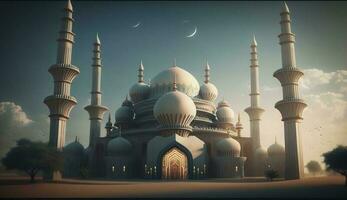 Illustration von tolle die Architektur Design von Muslim Moschee Ramadan karem, islamisch die Architektur Hintergrund Ramadan karem, islamisch Moschee, Ramdan, Ramzan, eid, Kultur, Arabisch, generieren ai foto