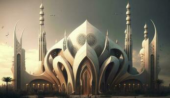 Illustration von tolle die Architektur Design von Muslim Moschee Ramadan karem, islamisch die Architektur Hintergrund Ramadan karem, islamisch Moschee, Ramdan, Ramzan, eid, Kultur, Arabisch, generieren ai foto