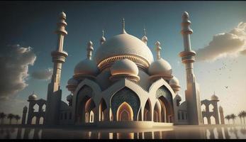 Illustration von tolle die Architektur Design von Muslim Moschee Ramadan karem, islamisch die Architektur Hintergrund Ramadan karem, islamisch Moschee, Ramdan, Ramzan, eid, Kultur, Arabisch, generieren ai foto