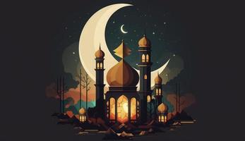 Moschee und Mond, eben Design und Illustration, generieren ai foto