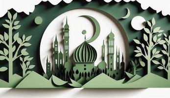 Papier Kunst, eid Mubarak, Ramadan karem, Rmadan kareem Gruß Karte, Ramadan kareem Banner, Ramadan kareem Karte, eid Mubarak Ramadan, eid Mubarak Vorlage, generieren ai foto