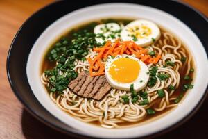 Kürbis Suppe mit Sahne und Petersilie. cremig Tomate Suppe. Hähnchen Nudel Suppe. generativ ai foto