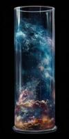 Glas Tube enthalten das Ozeane Erde Wind auf schwarz Hintergrund generativ ai foto