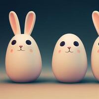 drei Weiß Eier mit Hase Ohren Sitzung Nächster zu jeder andere. generativ ai. foto