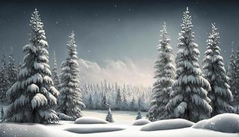 Weihnachten Landschaft Illustration schön Winter Landschaft mit Weihnachten Bäume und Schnee, generieren ai foto