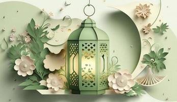 islamisch Gruß eid Mubarak Karten zum Muslim Feiertage. eid-ul-adha Festival Feier. Arabisch Ramadan Laterne. Dekoration Lampe, generieren ai foto