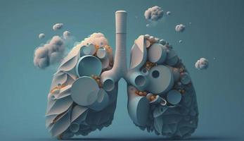 Lunge Krankheit von Rauchen , Luft Verschmutzung auf Blau Hintergrund, generieren ai foto
