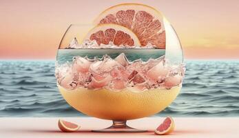 Grapefruit Sommer- Cocktail auf Meer , generativ ai foto