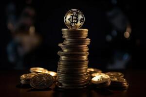 Kryptowährung Bitcoin das Zukunft Münze. generativ ai. foto