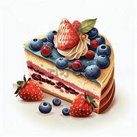 Stück von Kuchen mit Erdbeeren und Blaubeeren. generativ ai. foto