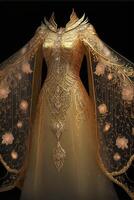 golden Kleid auf ein Mannequin. generativ ai. foto