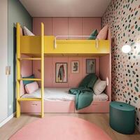Kinder Zimmer Innere mit komfortabel Bett. generativ ai. foto