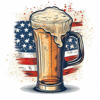 Becher von Bier mit amerikanisch Flagge auf dunkel Hintergrund. retro Vektor Illustration. generativ ai. foto