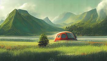 ungewöhnlich 3d Abbildung, Wald, Reise und Camping Konzept, detailliert, farbig. generativ ai foto
