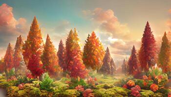 ein Wald umgeben durch bunt Blätter und Bäume während das Herbst. generativ ai foto