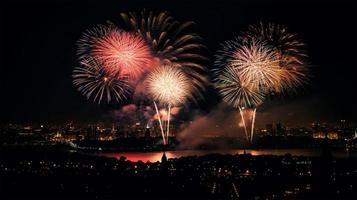 explodiert Feuerwerk Szene Hintergrund beim Nacht, zum Feier Konzept, generieren ai foto