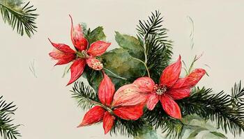 Weihnachten Blumen- rahmen, Aquarell Winter, Illustration isoliert auf Weiß Hintergrund. generativ ai foto