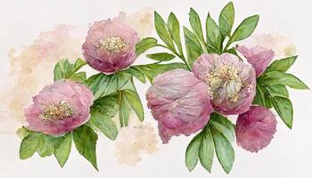 Aquarell Clip Art zart Blumen Garten Rosen und Blätter. Design Einladungen. generativ ai foto