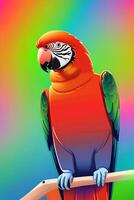 ai generativ ein bunt Papagei mit ein schwarz und Weiß Gesicht und ein schwarz und rot Feder auf es ist Flügel. foto