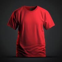 leer rot T-Shirt Modell, nah oben Orange T-Shirt auf dunkel Hintergrund ,generativ ai foto