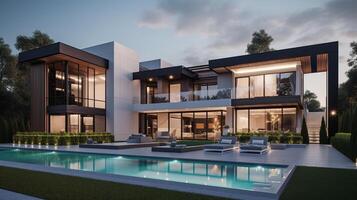 ai generativ 3d modern Luxus echt Nachlass Haus zum Verkauf und Miete , Luxus Eigentum Konzept, foto