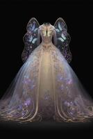 Kleid mit Schmetterling Flügel auf ein Mannequin. generativ ai. foto