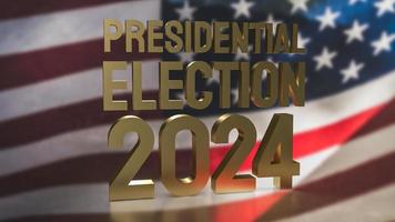 das USA Flagge und Gold Text Präsidentschaftswahl Wahl 2024 zum Abstimmung Konzept 3d Rendern foto