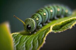 Wurm auf Blatt. schließen hoch. ai generiert foto