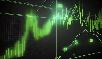 Lager Markt Handel Graph im Grün Farbe wie Wirtschaft 3d Illustration Hintergrund. Handel Trends und wirtschaftlich Entwicklung. foto