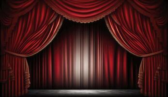 herrlich rot Vorhang über leeren Theater Bühne. postproduziert generativ ai Digital Illustration. foto