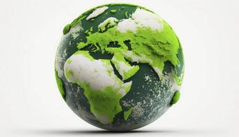 Welt Erde Tag Konzept. Illustration von das Grün Planet Erde auf ein Weiß Hintergrund. Erde Tag Poster, Banner, Karte, April 22, Speichern das Planet, Umfeld, Planet Erde, generieren ai foto
