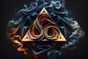 Rauch Kunst ist inspiriert durch geometrisch Formen, mit Dreiecke und kreativ Design Elemente zu erstellen ein Sinn von Symmetrie und Befehl. ai generiert foto