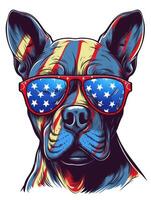 Hund Illustration amerikanisch Flagge mit T-Shirt Design. glücklich 4 .. von Juli USA Unabhängigkeit Tag. generativ ai. foto