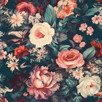 nahtlos Aquarell Blumen- Muster - - Rosa erröten Blumen Elemente, Grün Blätter Geäst zum Verpackungen, Postkarten, Gruß Karten, Hochzeit lädt ein, romantisch Veranstaltungen. generativ ai. foto