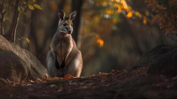 atemberaubend atemberaubend beschwingt Wallaby im besitzen Lebensraum generativ ai foto