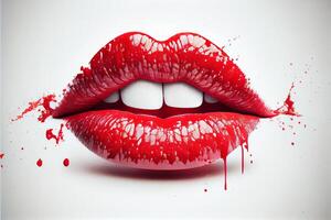 rot Lippen auf ein Weiß Hintergrund Bild generativ ai foto