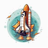 Karikatur Rakete Raum Schiff nehmen aus, isoliert Vektor Illustration. Raumschiff Symbol Logo. generativ ai. foto