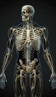 voll Mensch Körper Anatomie. 3d Wiedergabe, anatomisch Zeichnung, Körper muskulös System skizzieren Zeichnung, generieren ai foto