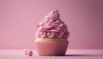 Rosa Cupcake zum Valentinsgrüße Tag, generativ ai foto